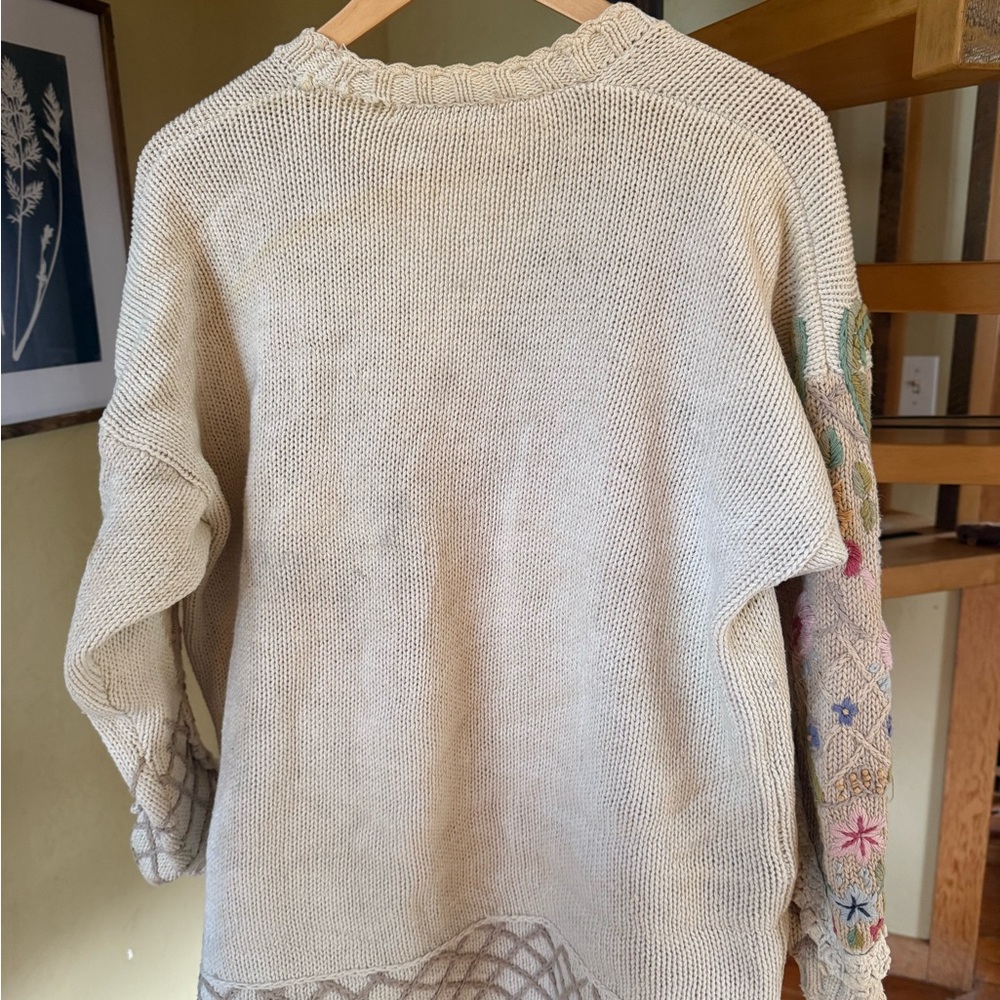 VINTAGE Jennifer Reed Sweater Womens 3x Ivory Floral Cardigan Embroidered - Picture 3 of 8
